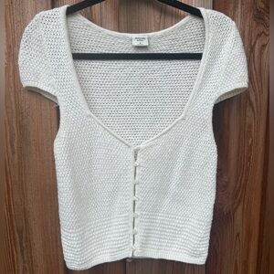 Elegant White Knit Button-Up Top A&F